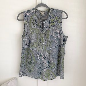 EUC J. Crew Teal Sleeveless Flower Blouse size 10